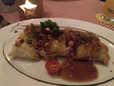 Maultaschen im Alpenzauber Restaurant in Oberstaufen