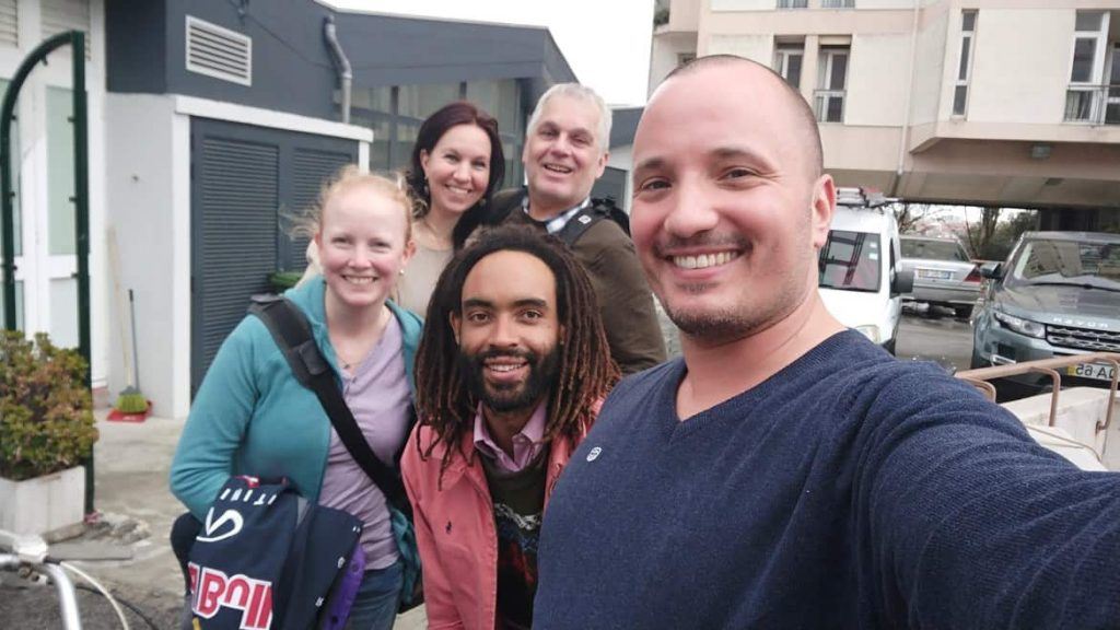 Selfie mit Fahrrad Gruppe in Lissabon Portugal