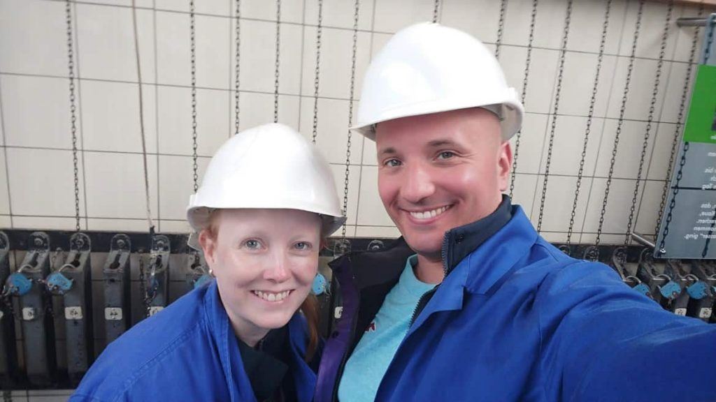 Mit Blaumann und Helm im Besucherbergwerk Ramsbeck Deutschland