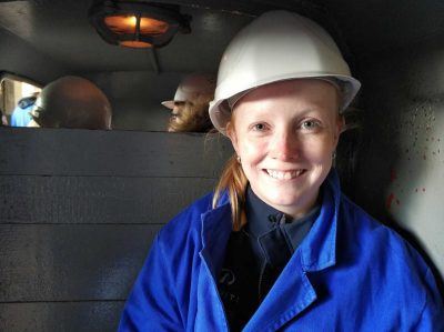 Mit Blaumann und Helm im Besucherbergwerk Ramsbeck Deutschland