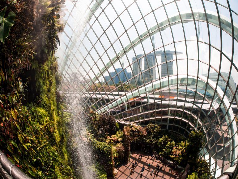 Wasserfall im Cloud Forest in Singapur